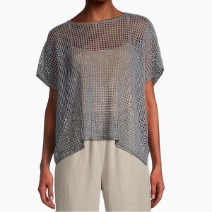 Eileen Fisher Open Stitch Short Sleeve Organic Linen Sweater